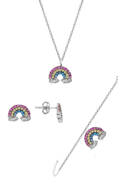 Gümüş rodyumlu renkli taşlı gök kuşağı üçlü set SGTL11052RODAJ ürün görseli 1