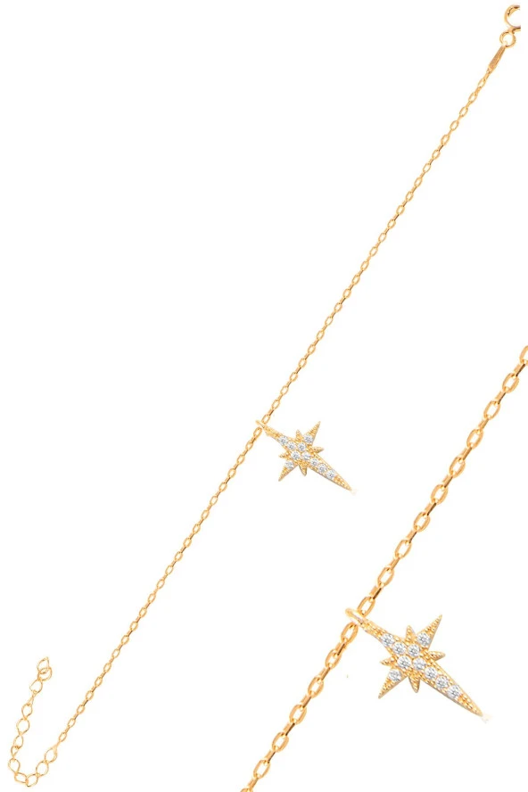 Gümüş altın yaldızlı zirkon taşlı kutup yıldızı bileklik SGTL11064GOLD ürün görseli 1