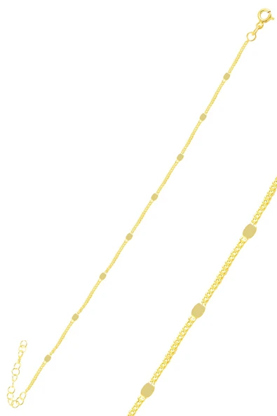 Gümüş altın yaldızlı pullu gurmet zincirli halhal SGTL11089GOLD ürün görseli 1
