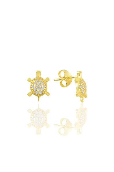 Gümüş altın yaldızlı zirkon taşlı kaplumbağa küpe SGTL11092GOLD ürün görseli 1