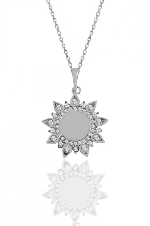 Gümüş rodyumlu zirkon taşlı sunflowers güneş kolye ürün görseli 1