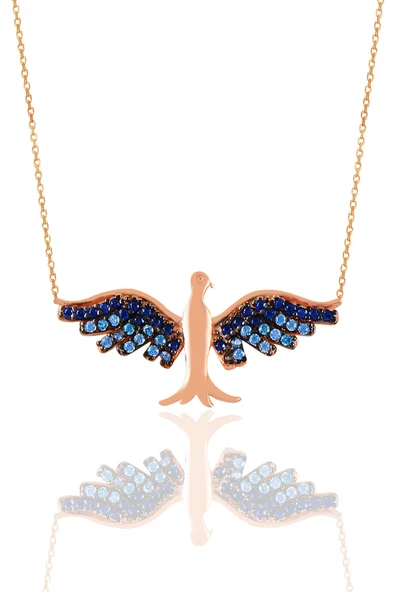 Gümüş rose safir ve akuamarin taşlı simurg anka kuşu kolye SGTL11125ROSE ürün görseli 1