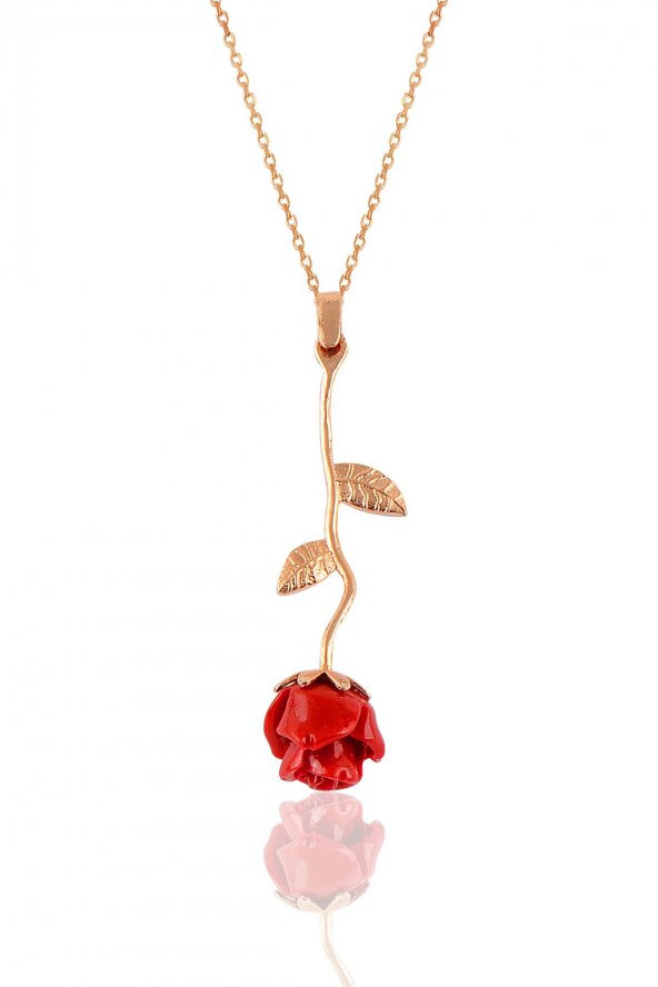 Gümüş rose kırmızı gül kolye ürün görseli 1