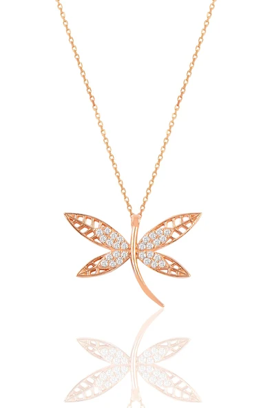 Gümüş rose zirkon taşlı yusufçuk kolye SGTL11141ROSE ürün görseli 1