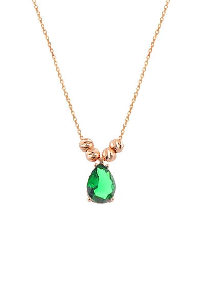 Gümüş rose kök zümrüt taşlı doricalı damla kolye  SGTL11140YESIL ürün görseli 1