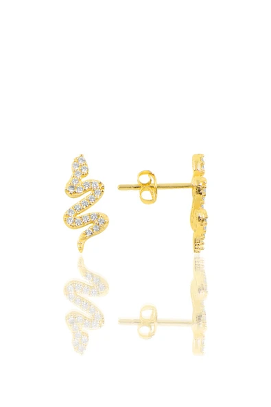 Gümüş altın yaldızlı zirkon taşlı yılan küpe SGTL10226GOLD ürün görseli 1