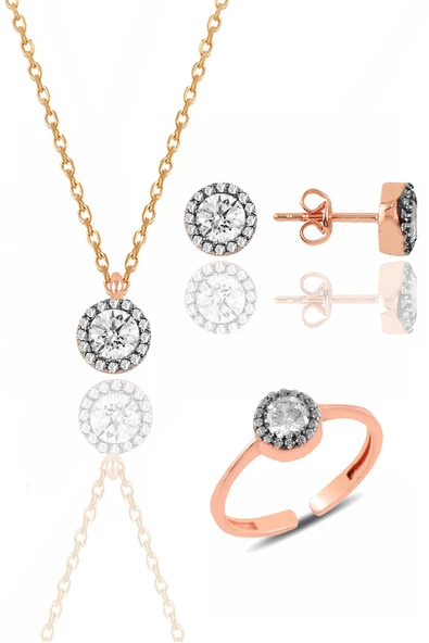 Gümüş rose zirkon taşlı elmas  montürlü  üçlü set SGTL11173ROSE ürün görseli 1