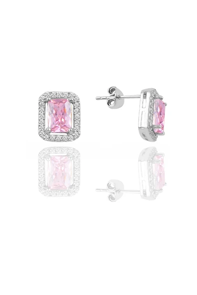 Gümüş baget kesim pembe taşlı küpe SGTL11054PEMBE ürün görseli 1