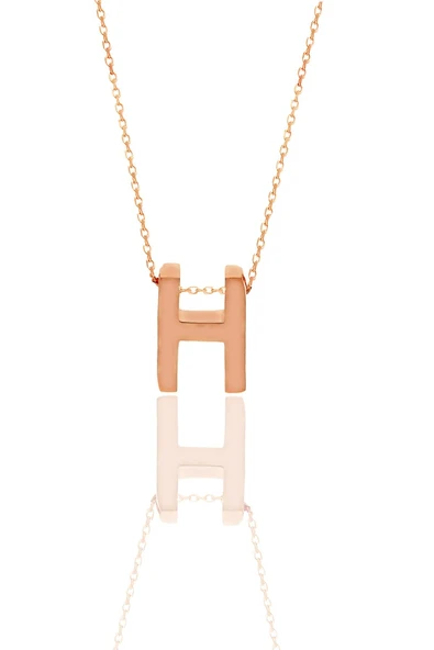 Gümüş rose üç boyutlu minimal H   harf kolye SGTL11182H ürün görseli 1