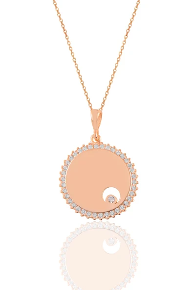 Gümüş rose zirkon tek taşlı yuvarlak kolye SGTL11191ROSE ürün görseli 1