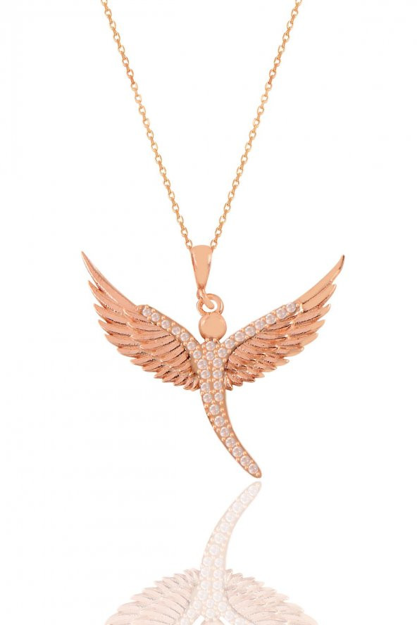Gümüş rose zirkon taşlı kanat kolye ürün görseli 1