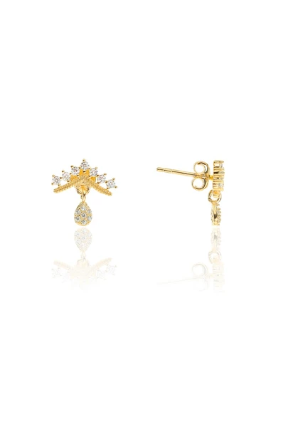 Gümüş altın yaldızlı  zirkon taşlı taç küpe SGTL11246GOLD ürün görseli 1