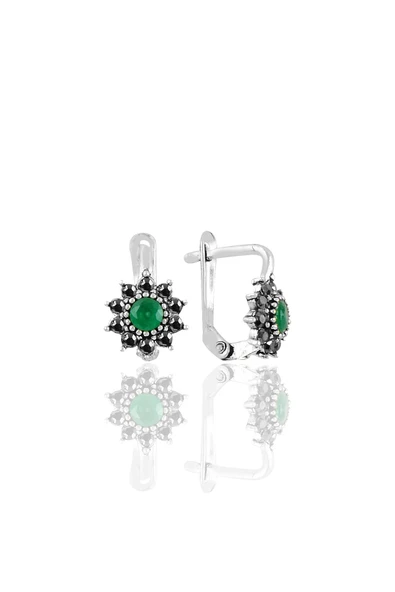 Gümüş  markazit ve kök zümrüt taşlı güneş modeli küpe SGTL11236YESIL ürün görseli 1