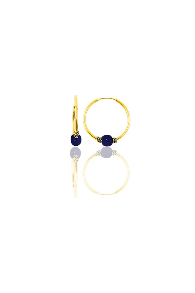 Gümüş altın yaldızlı 14 mm çivit mavisi halka küpe SGTL11271GOLD ürün görseli 1