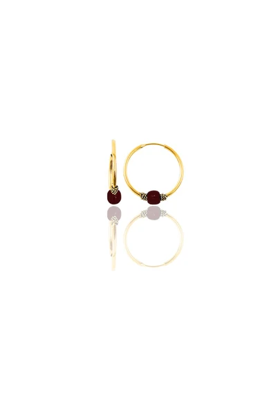 Gümüş altın yaldızlı 14 mm  mercan renkli  halka küpe SGTL11273GOLD ürün görseli 1