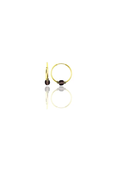 Gümüş altın yaldızlı 12 mm mini açık kahverengi taşlı halka küpe SGTL11282GOLD ürün görseli 1
