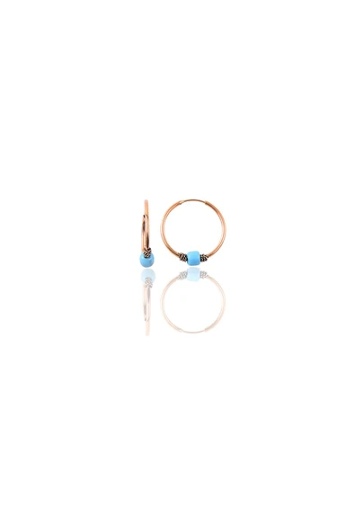 Gümüş rose 12 mm mini turkuaz taşlı halka küpe SGTL11286ROSE ürün görseli 1