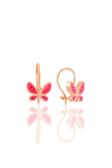 Gümüş rose fuşya mineli çengelli gümüş kelebek küpe SGTL10712FUSYA ürün görseli 1