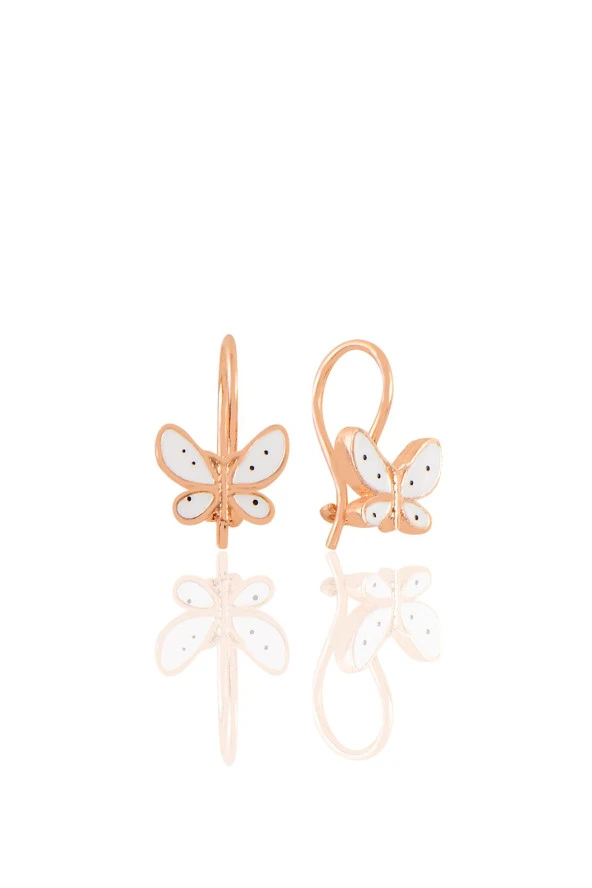 Gümüş rose beyaz mineli çengelli gümüş kelebek küpe SGTL10712BEYAZ ürün görseli 1