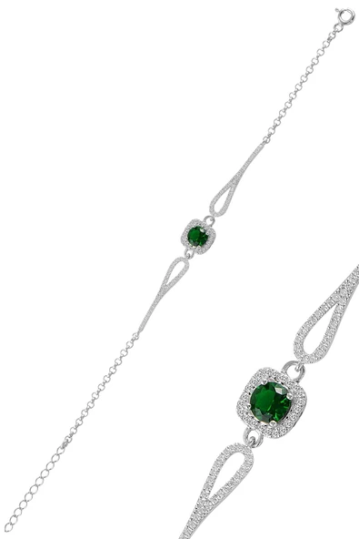 Gümüş rodyumlu pırlanta modeli yeşil zirkon taşlı kare  bileklik  SGTL11310YESIL ürün görseli 1