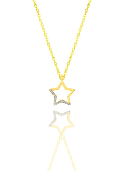 Gümüş altın yaldızlı zirkon taşlı yıldız kolye SGTL11324GOLD ürün görseli 1