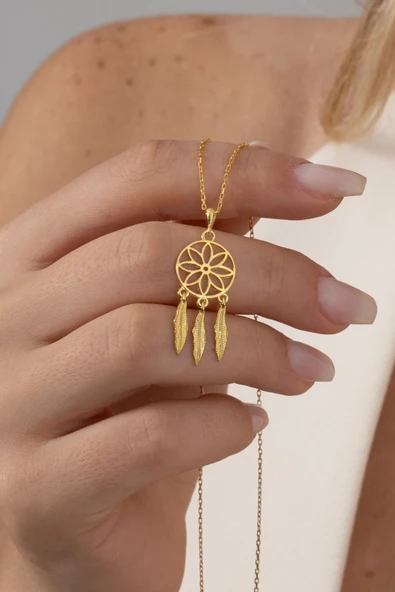 Gümüş altın yaldızlı düş kapanı kolye SGTL11331GOLD ürün görseli 1