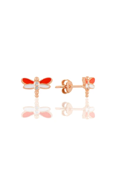 Gümüş rose kırmızı mineli zirkon taşlı yusufçuk küpe SGTL11352ROSE ürün görseli 1