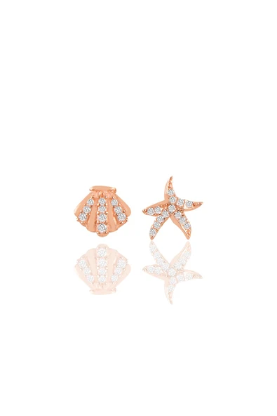 Gümüş rose zirkon taşlı deniz yıldızı ve midye modeli kombin küpe SGTL11356ROSE ürün görseli 1
