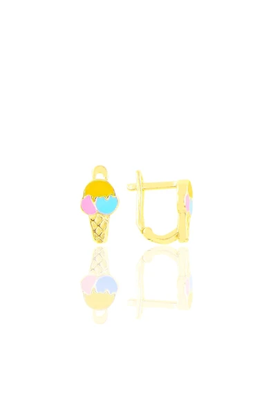 Gümüş altın yaldızlı  mineli klipsli dondurma çocuk küpesi SGTL10326GOLD ürün görseli 1