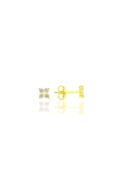 Gümüş altın yaldızlı zirkon  taşlı mini yonca küpe SGTL10644GOLD ürün görseli 1