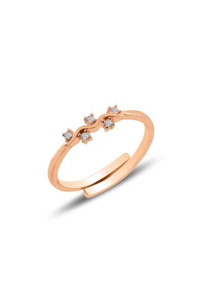 Gümüş rose alttan ayarlamalı  zirkon taşlı dalgalı yüzük SGTL11418ROSE ürün görseli 1