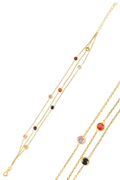 Gümüş altın yaldızlı  renkli sıra taşlı  bileklik SGTL10520GOLD ürün görseli 1