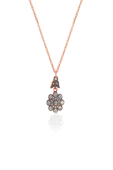 Gümüş rose zirkon taşlı elmas montürlü çiçek modeli kolye SGTL11462ROSE ürün görseli 1