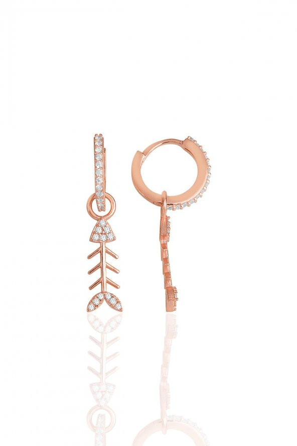 Gümüş rose zirkon taşlı balık kılçığı küpe ürün görseli 1