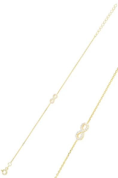 Gümüş altın yaldızlı zirkon taşlı sonsuzluk bileklik SGTL11502GOLD ürün görseli 1