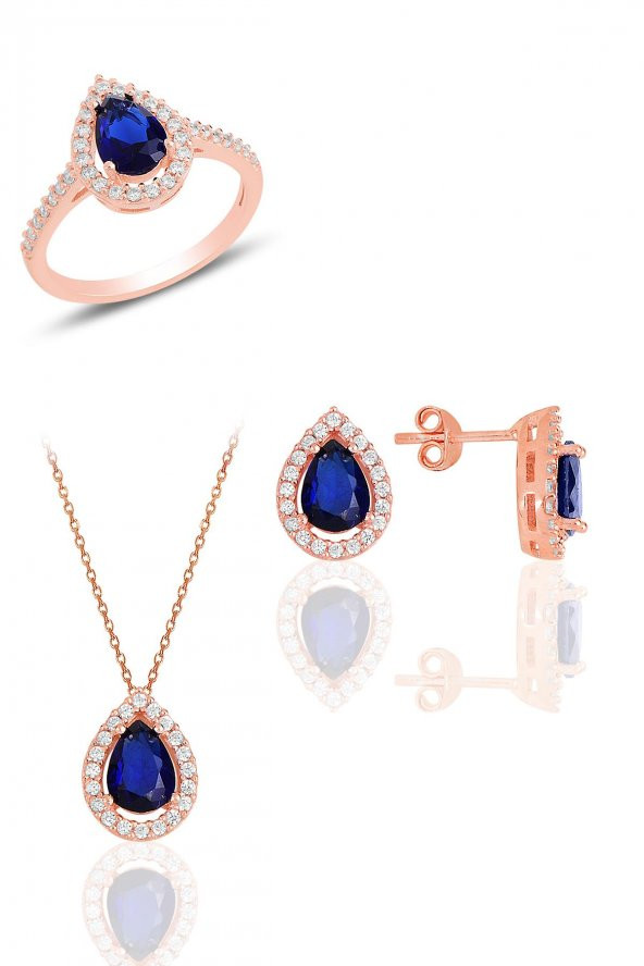 Gümüş rose safir taşlı damla modeli üçlü set SGTL11512LACIVERT ürün görseli 1