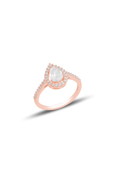Gümüş rose zirkon taşlı damla modeli yüzük SGTL11514BEYAZ ürün görseli 1