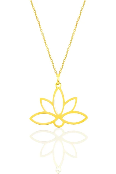 Gümüş altın yaldızlı sonsuz yaşamın simgesi lotus çiçeği kolye SGTL10085GOLD ürün görseli 1
