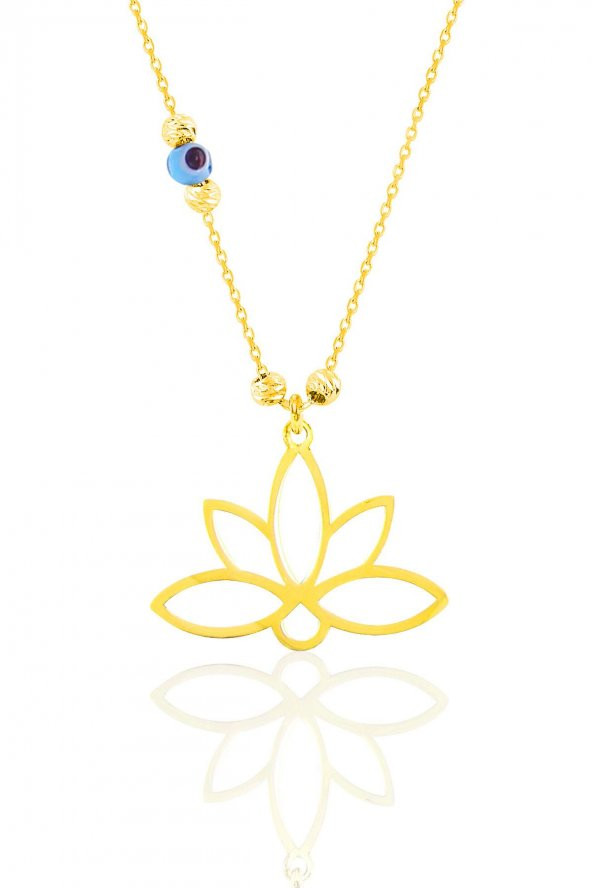 Gümüş altın yaldızlı nazarlı dorica sonsuz yaşamın simgesi lotus kolye ürün görseli 1