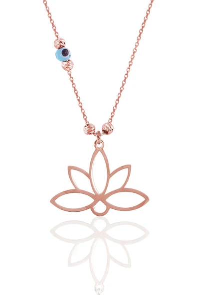 Gümüş rose nazarlı dorica sonsuz yaşamın simgesi lotus kolye SGTL11560ROSE ürün görseli 1