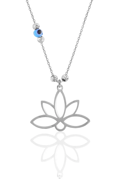 Gümüş rodyumlu nazarlı dorica sonsuz yaşamın simgesi lotus kolye SGTL11560RODAJ ürün görseli 1