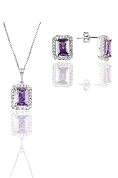 Gümüş rodyumlu ametis taşlı baget kesim ikili set SGTL11567MOR ürün görseli 1