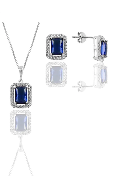 Gümüş rodyumlu safir taşlı baget kesim ikili set SGTL11567LACIVERT ürün görseli 1