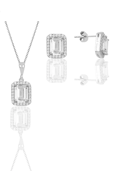 Gümüş rodyumlu zirkon taşlı baget kesim ikili set SGTL11567BEYAZ ürün görseli 1