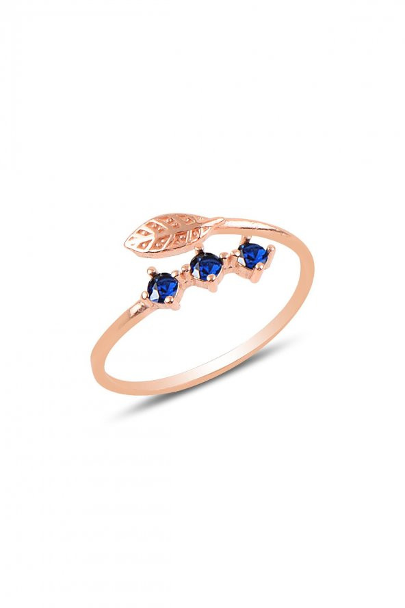 Gümüş rose safir taşlı ayarlamalı yaprak modeli yüzük ürün görseli 1