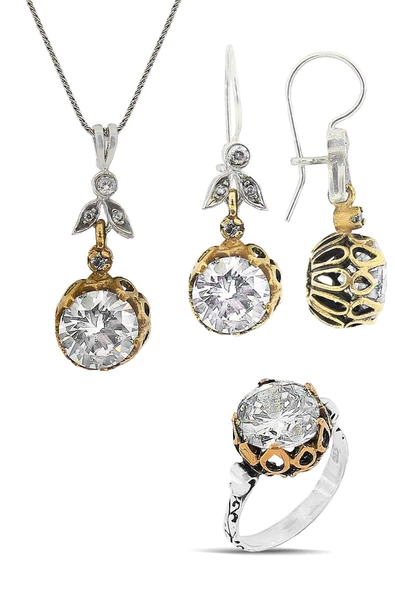 Gümüş zirkon tek taşlı otantik üçlü set SGTL11592BEYAZ ürün görseli 1