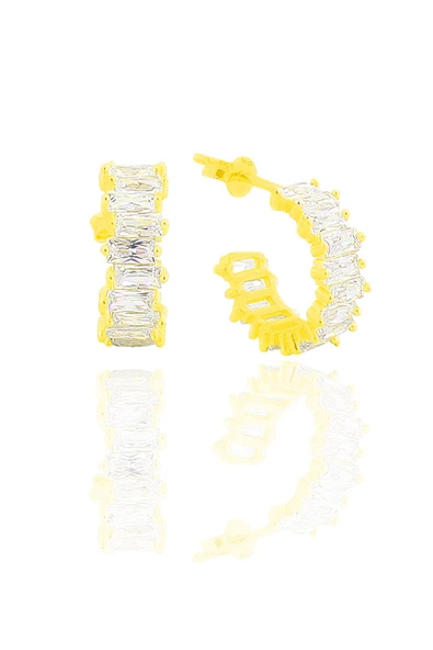 Gümüş altın yaldızlı baget taşlı halka küpe SGTL11597GOLD ürün görseli 1