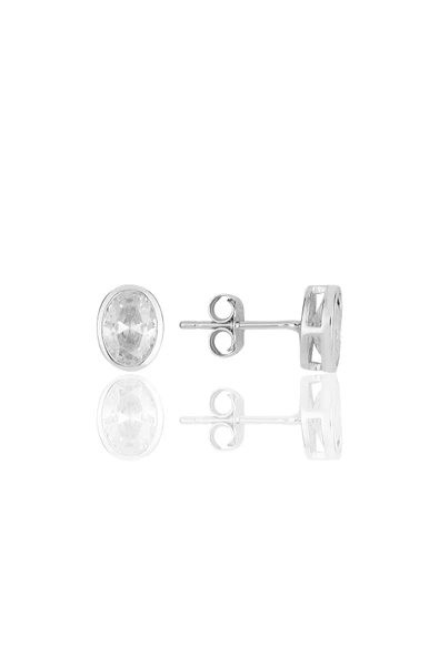 Gümüş rodyumlu oval kesim zirkon taşlı küpe SGTL11620OVAL ürün görseli 1