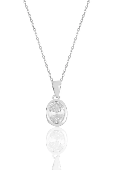 Gümüş rodyumlu oval kesim zirkon taşlı kolye  SGTL11619OVAL ürün görseli 1