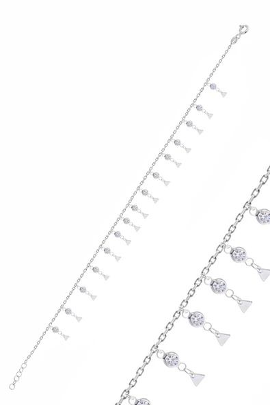Gümüş rodyumlu zirkon taşlı çift sıra üçgen pullu halhal SGTL10536RODAJ ürün görseli 1